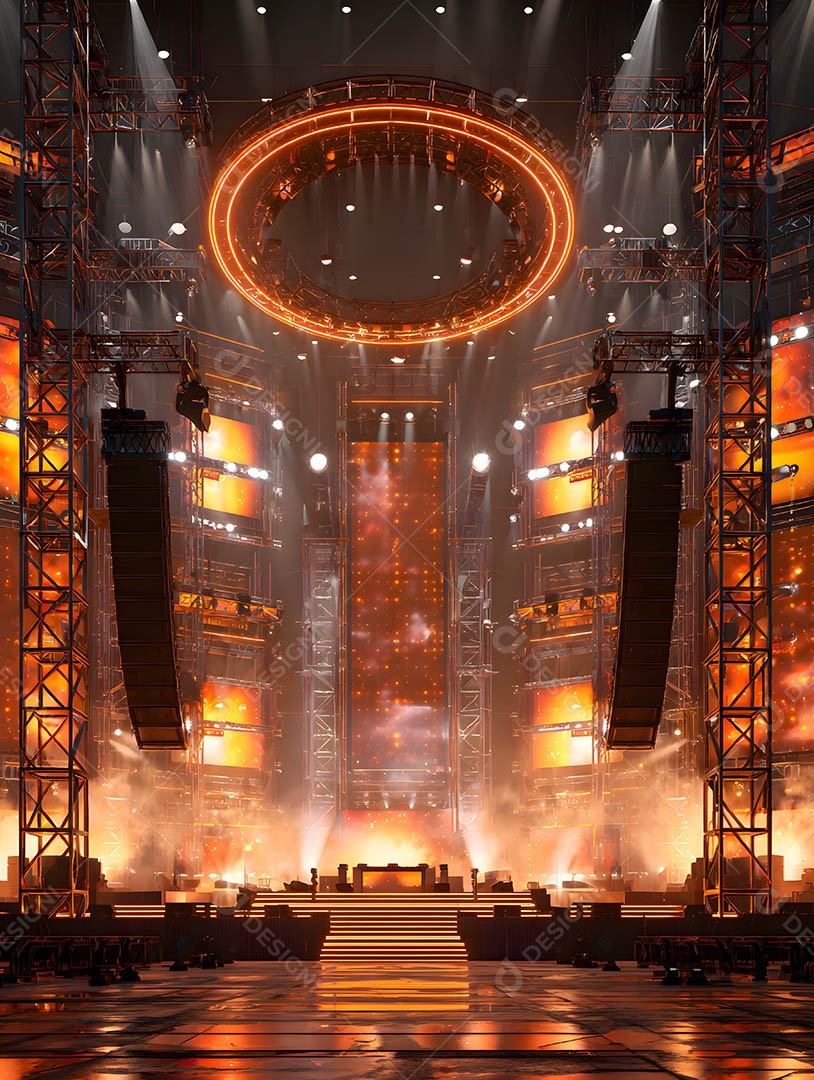 Um palco em uma renderização 3D na cor dourada