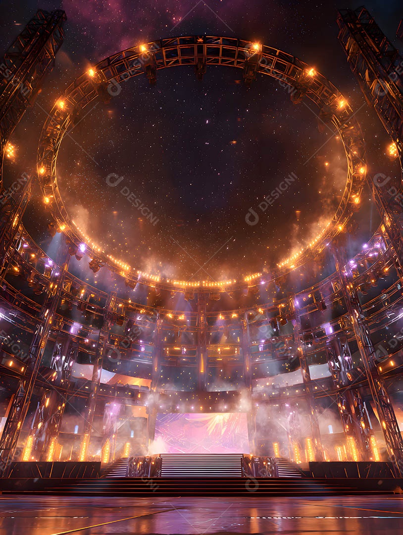 Um palco em uma renderização 3D na cor dourada