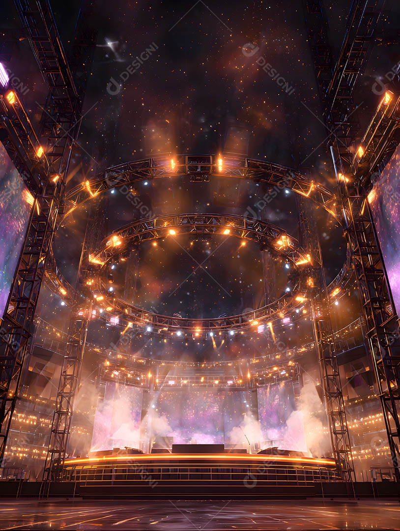 Um palco em uma renderização 3D na cor dourada