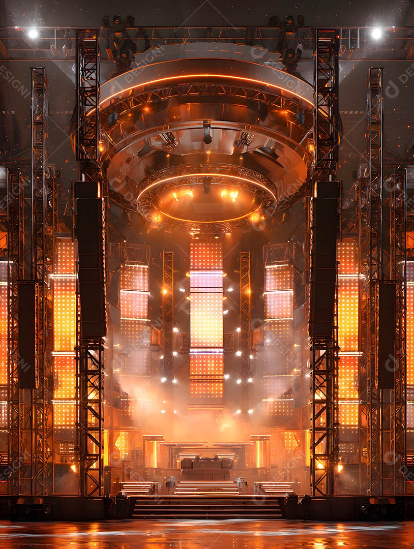 Um palco em uma renderização 3D na cor dourada