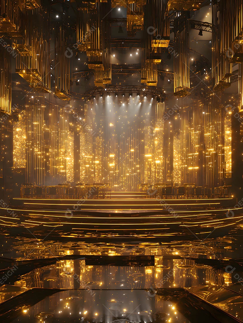 Um palco em uma renderização 3D na cor dourada