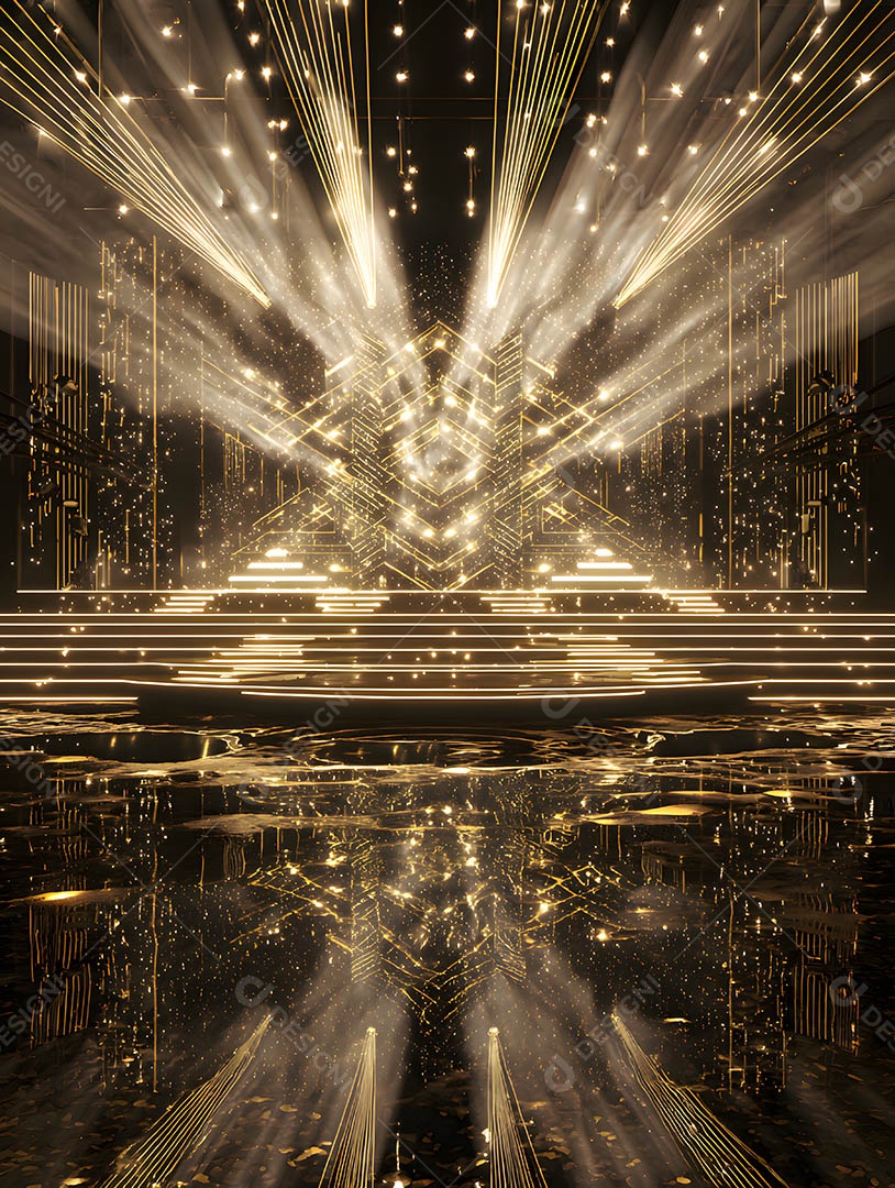 Um palco em uma renderização 3D na cor dourada