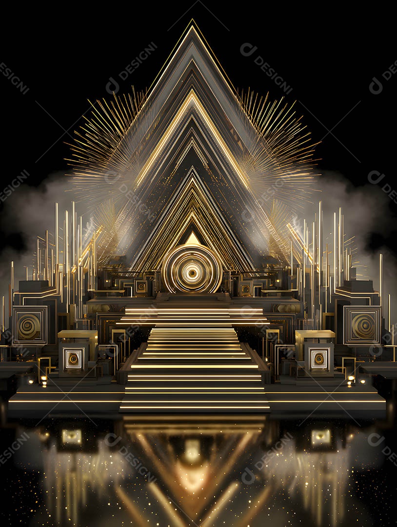 Um palco em uma renderização 3D na cor dourada