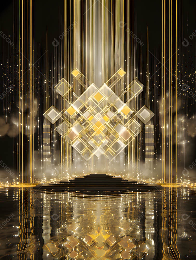 Um palco em uma renderização 3D na cor dourada