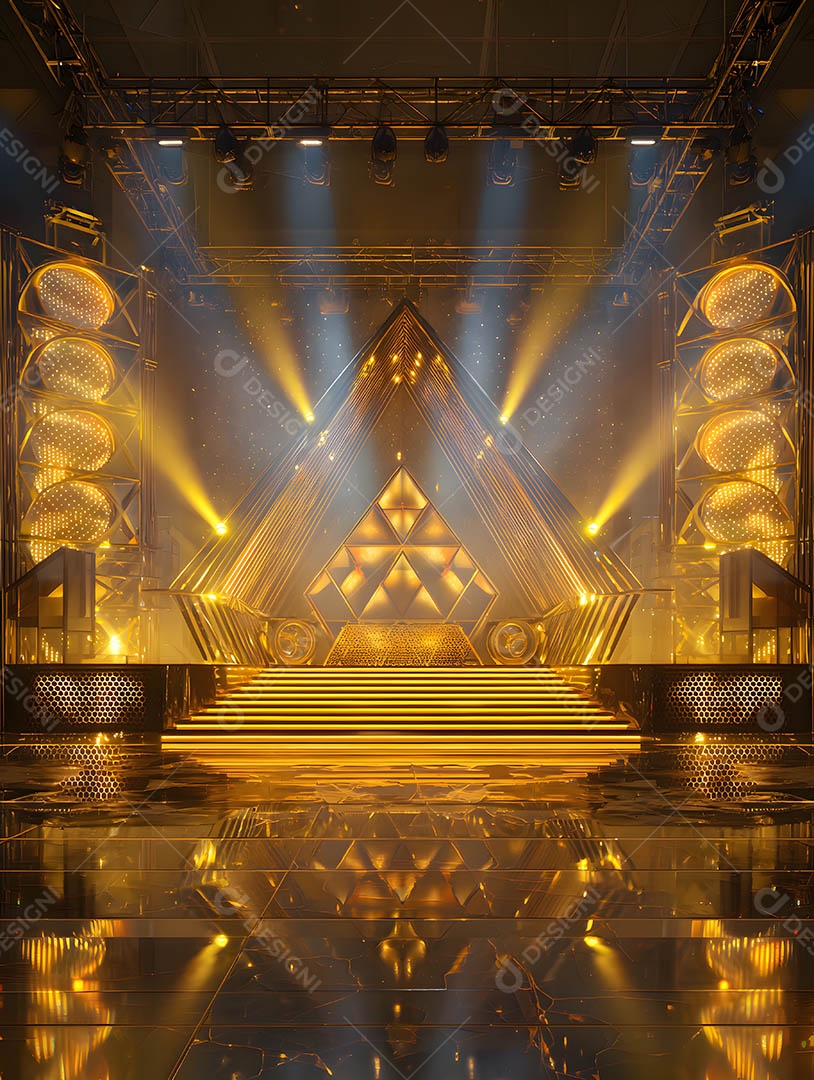 Um palco em uma renderização 3D na cor dourada