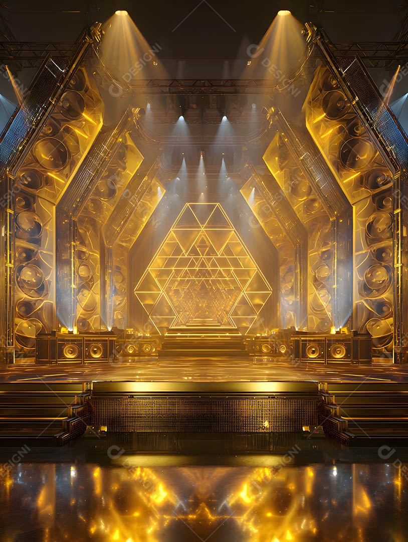 Um palco em uma renderização 3D na cor dourada