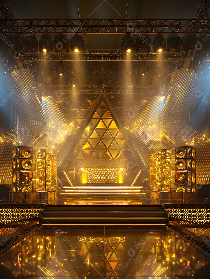 Um palco em uma renderização 3D na cor dourada