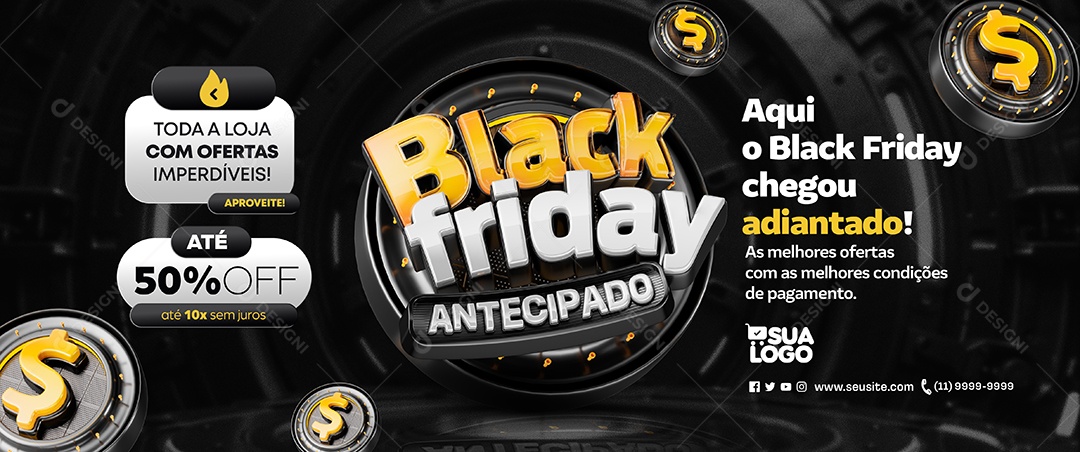 Banner Black Friday Antecipado Toda a Loja com Ofertas Social Media PSD Editável