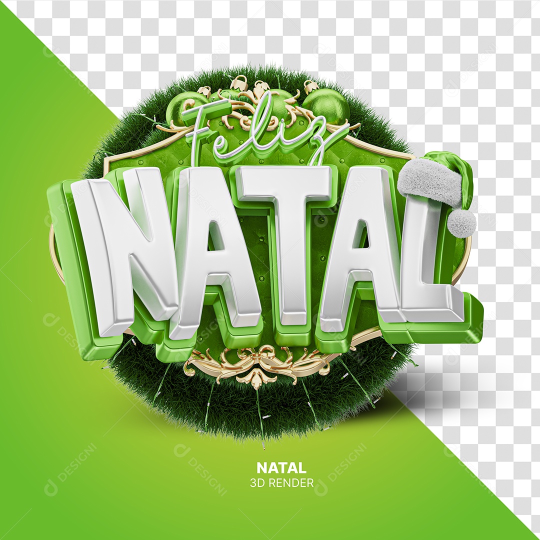 Feliz Natal Selo 3D Verde para Composição PSD