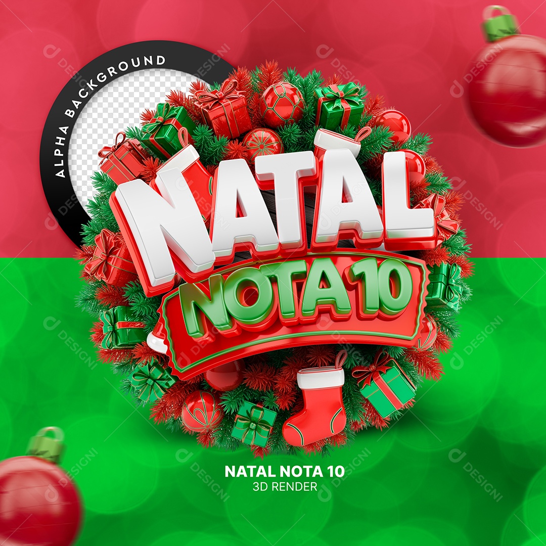 Natal Nota 10 Selo 3D para Composição PSD