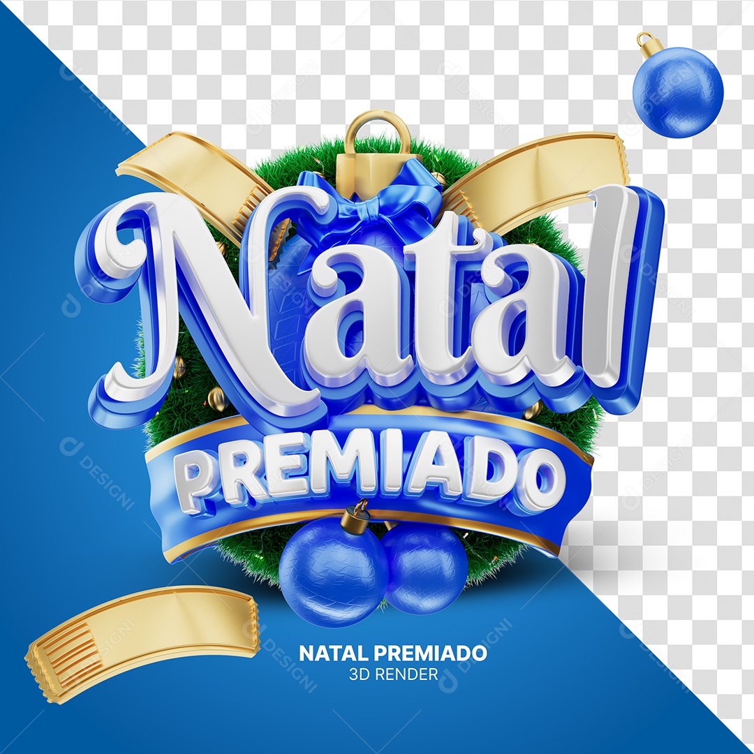Natal Premiado Selo 3D Azul para Composição PSD