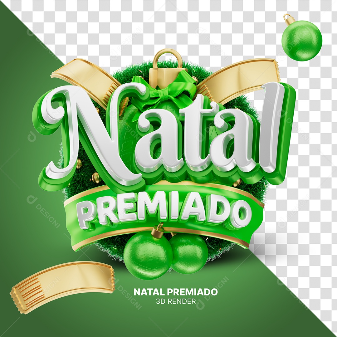 Natal Premiado Selo 3D Verde para Composição PSD