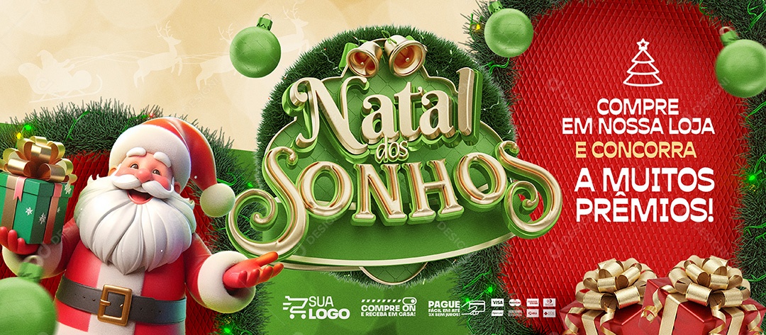 Banner Supermercado Natal dos Sonhos Concorra a Muitos Prêmios Social Media PSD Editável