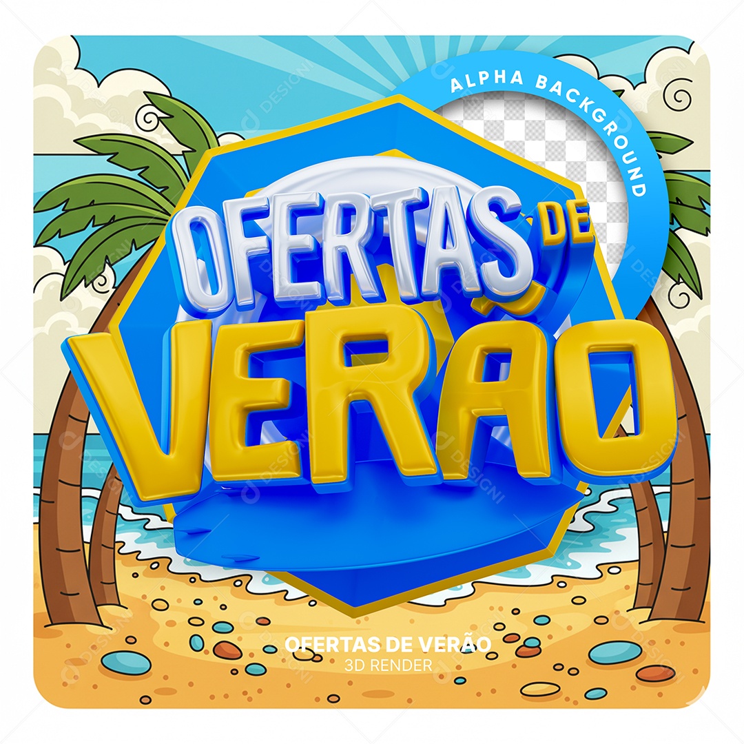 Ofertas de Verão Selo 3D para Composição PSD