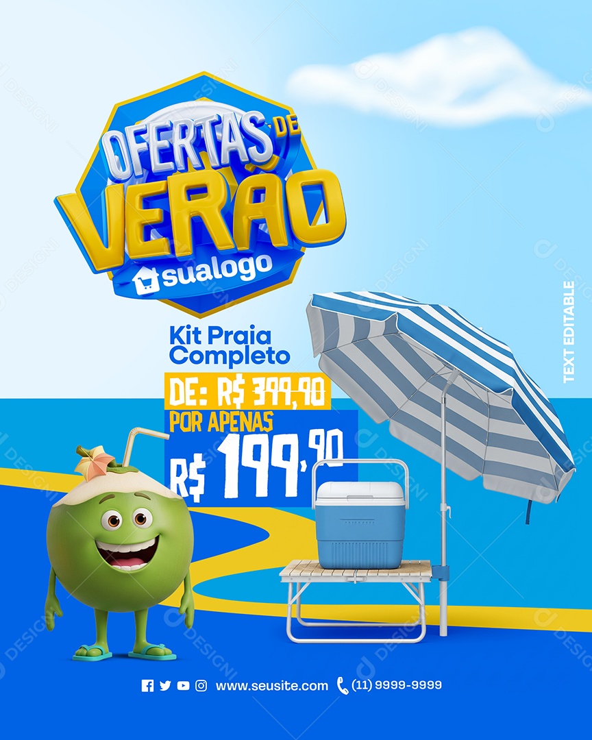 Ofertas de Verão Supermercado Kit Praia Completo Social Media PSD Editável