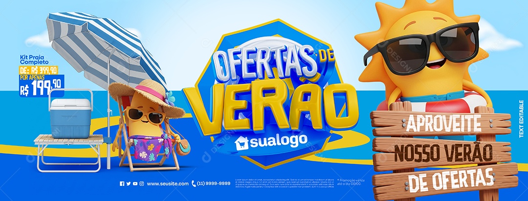 Banner Ofertas de Verão Supermercado Kit Praia Completo Social Media PSD Editável
