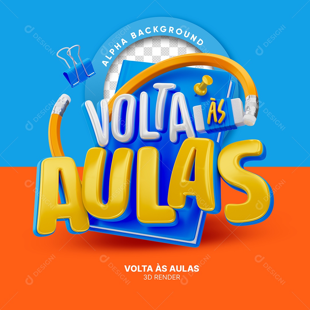 Volta às Aulas Selo 3D para Composição PSD