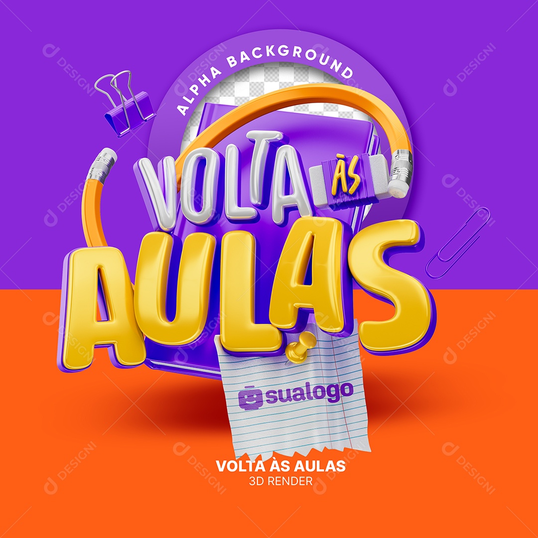 Selo 3D Volta às Aulas para Composição PSD