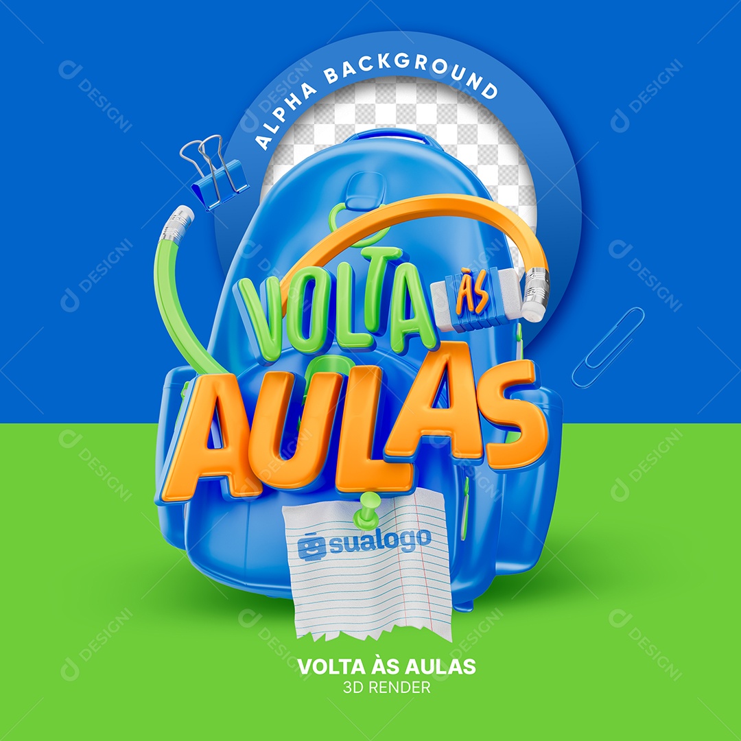 Volta às Aulas Selo 3D para Composição PSD