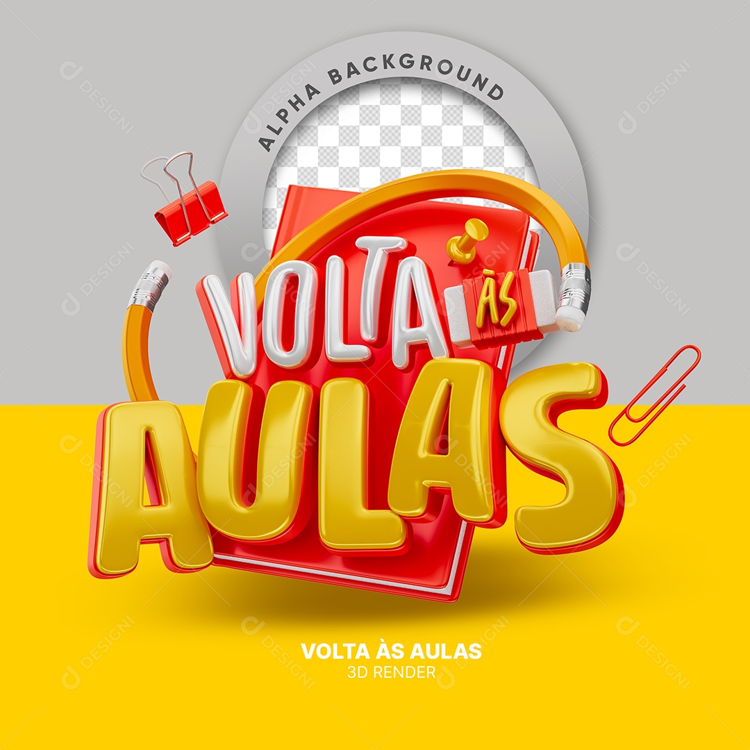 Volta às Aulas Selo 3D para Composição PSD