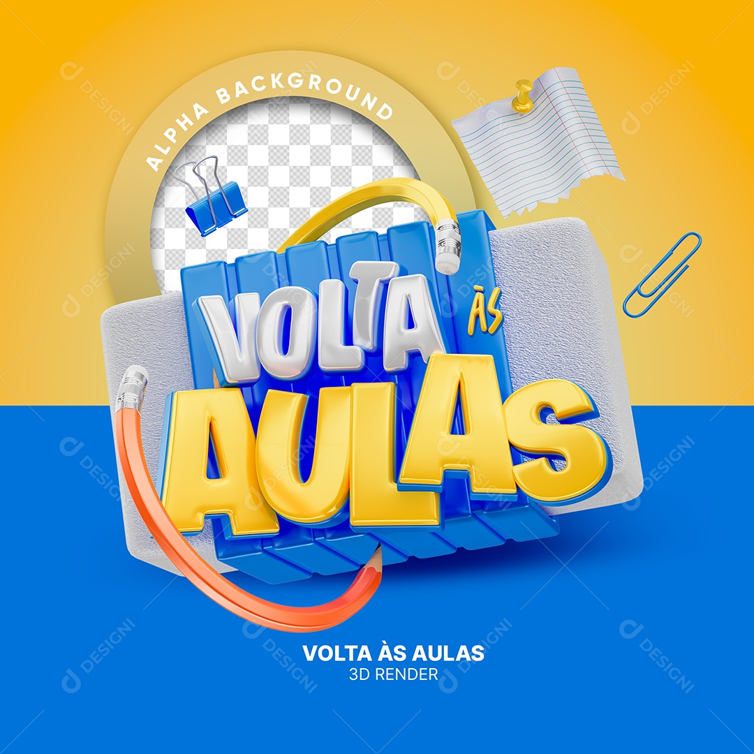 Volta às Aulas Selo 3D para Composição PSD