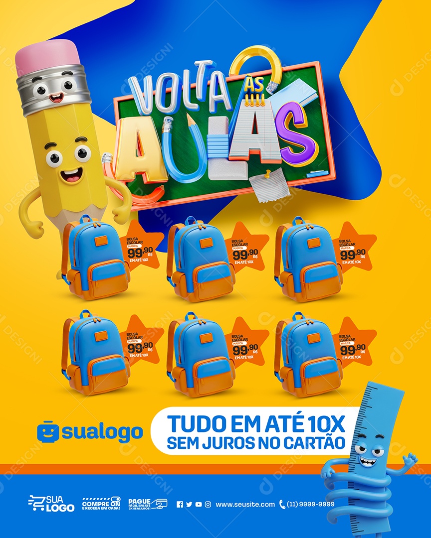 Volta às Aulas Tudo em Até 10x Sem Juros no Cartão Social Media PSD Editável