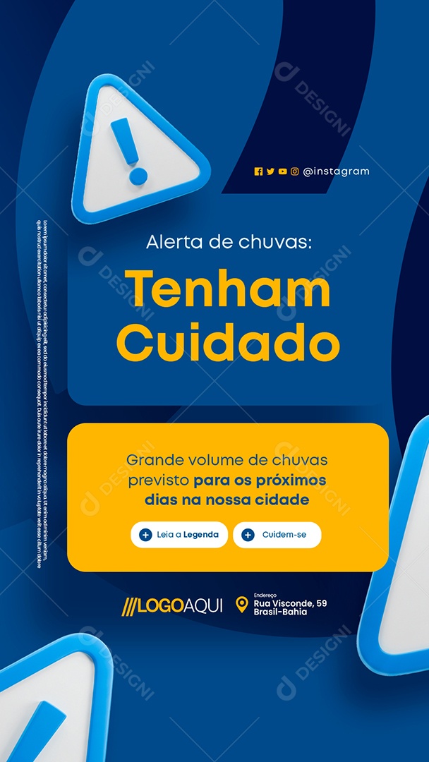Story Prefeitura Alerta de Chuvas Tenham Cuidado Social Media PSD Editável