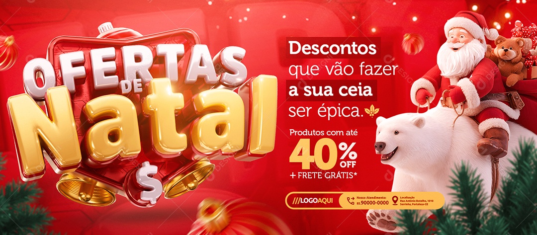 Banner Supermercado Ofertas de Natal Produtos com Até 40% Off Social Media PSD Editável