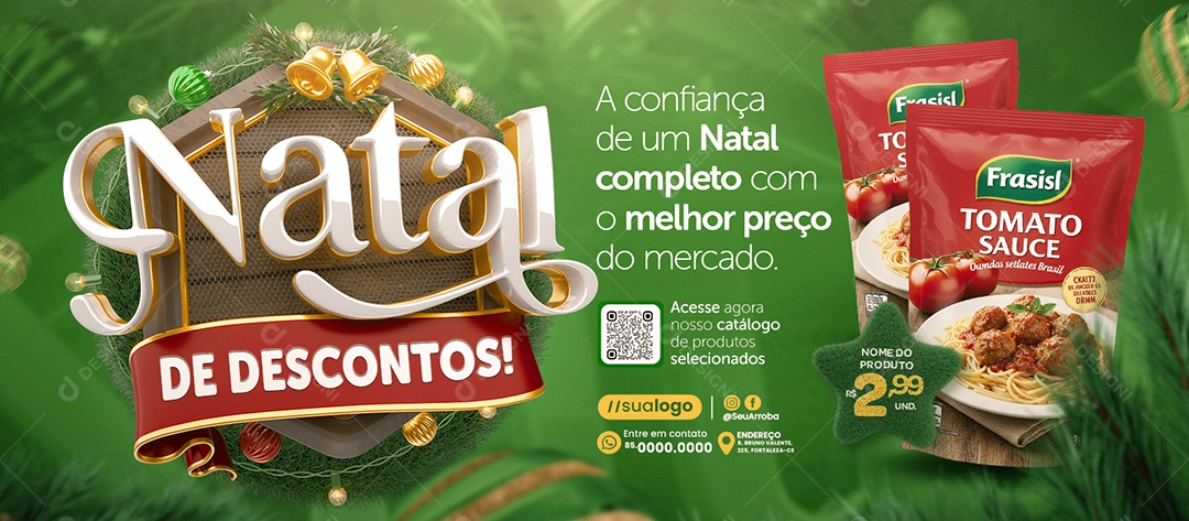 Banner Supermercado Natal de Descontos Melhor Preço Social Media PSD Editável