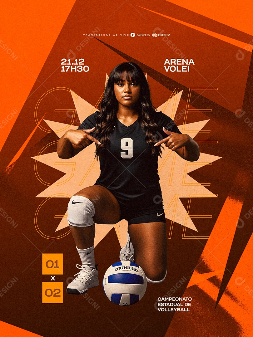 Campeonato Estadual de Volleyball Feminino Game Social Media PSD Editável