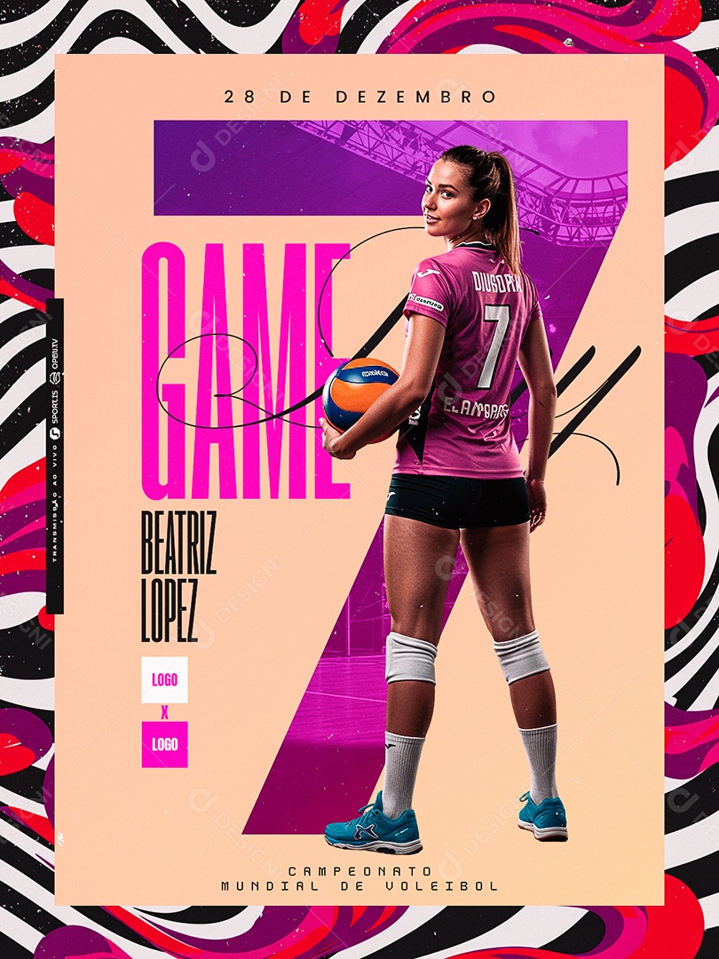 Campeonato Mundial de Vôlei Feminino Game Social Media PSD Editável