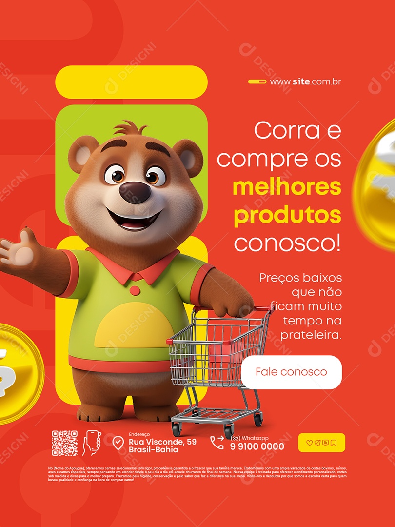 Supermercado Corra e Compre os Melhores Produtos Conosco Social Media PSD Editável
