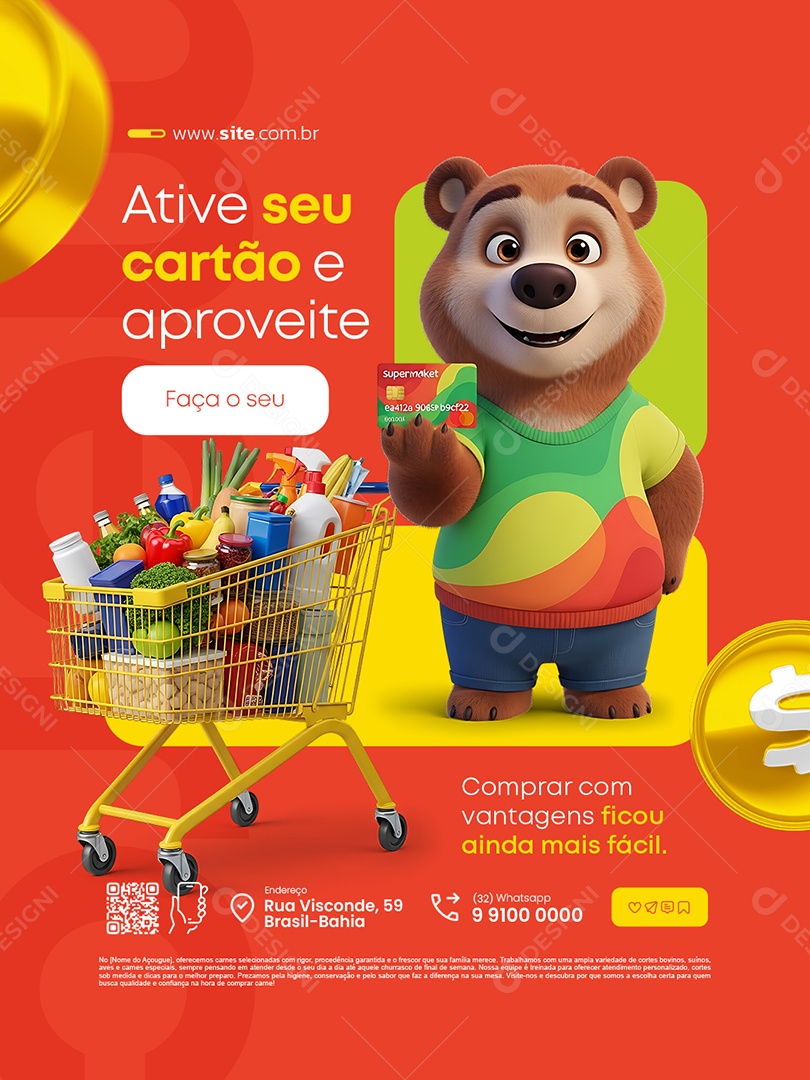 Supermercado Ative Seu Cartão e Aproveite Social Media PSD Editável