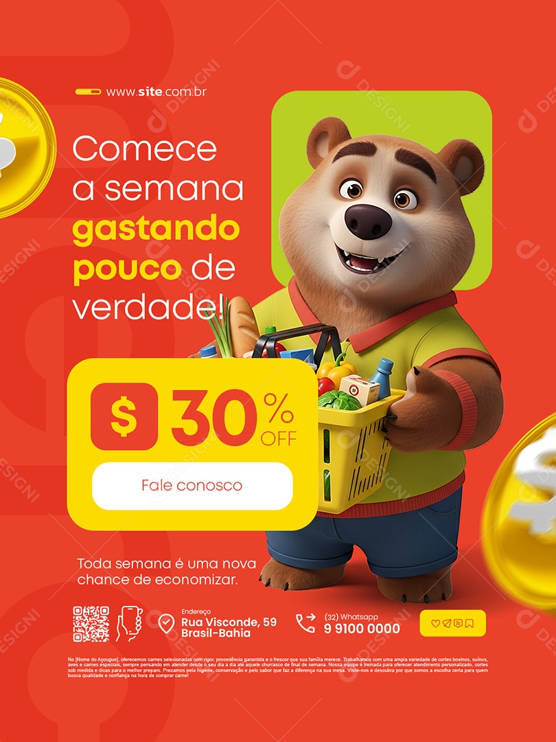 Supermercado Comece a Semana Gastando Pouco de Verdade Social Media PSD Editável