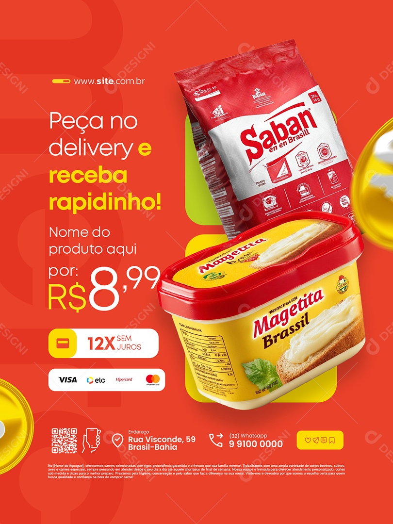 Supermercado Peça no Delivery e Receba Rapidinho Social Media PSD Editável