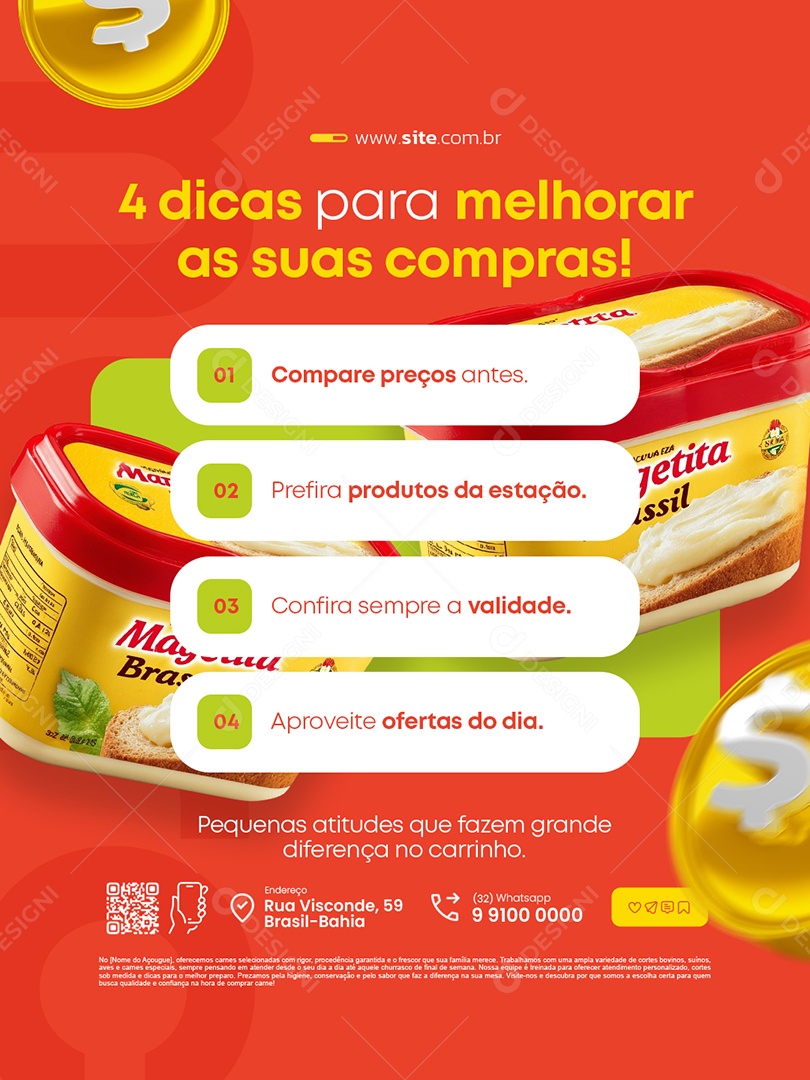 Supermercado Quatro Dicas para Melhorar as Suas Compras Social Media PSD Editável