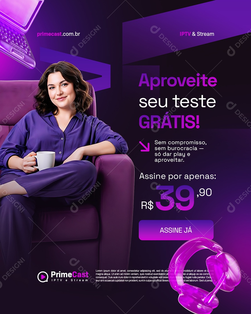 IPTV Aproveite Seu Teste Grátis Social Media PSD Editável