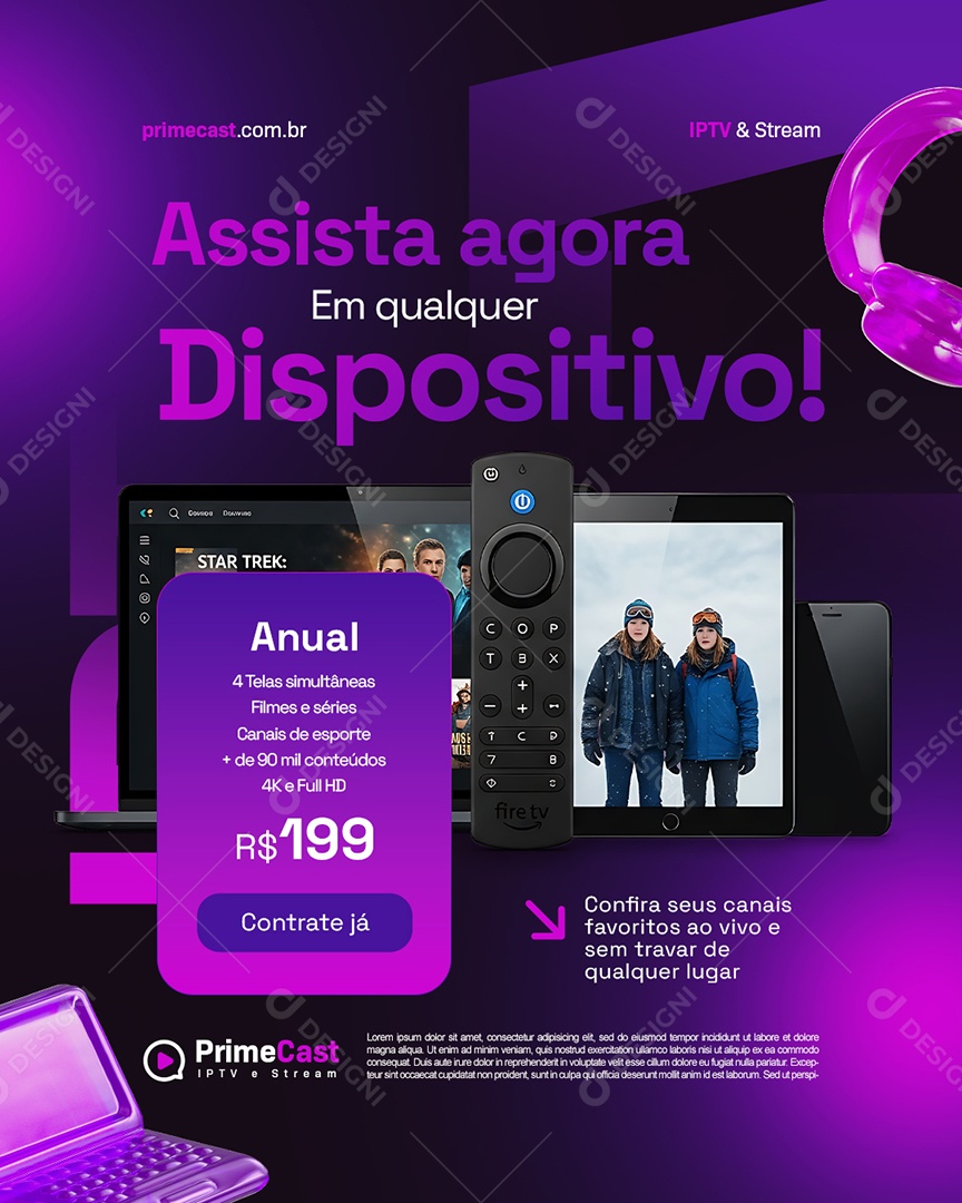 IPTV Assista Agora em Qualquer Dispositivo Social Media PSD Editável