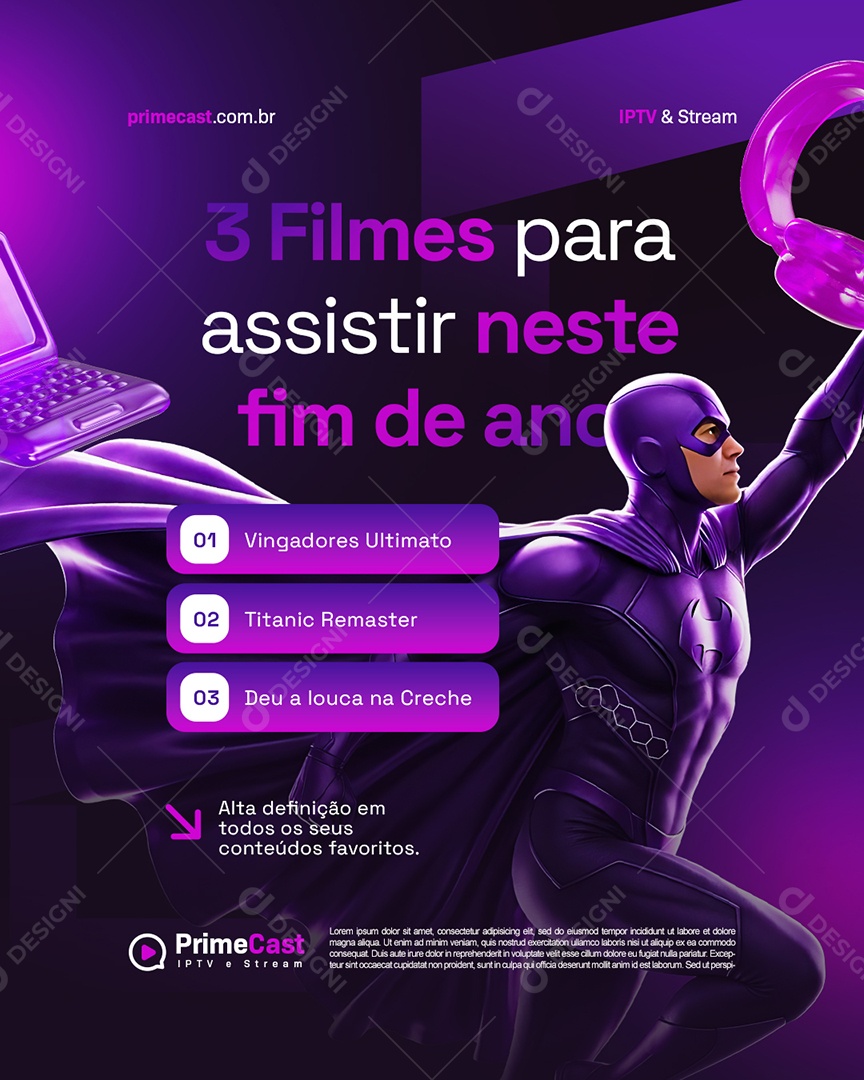 IPTV Três Filmes para Assistir Neste Fim de Ano Social Media PSD Editável