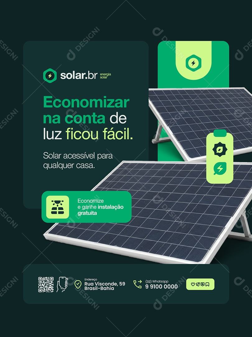 Energia Solar Economizar na Conta de Luz Ficou Fácil Social Media PSD Editável