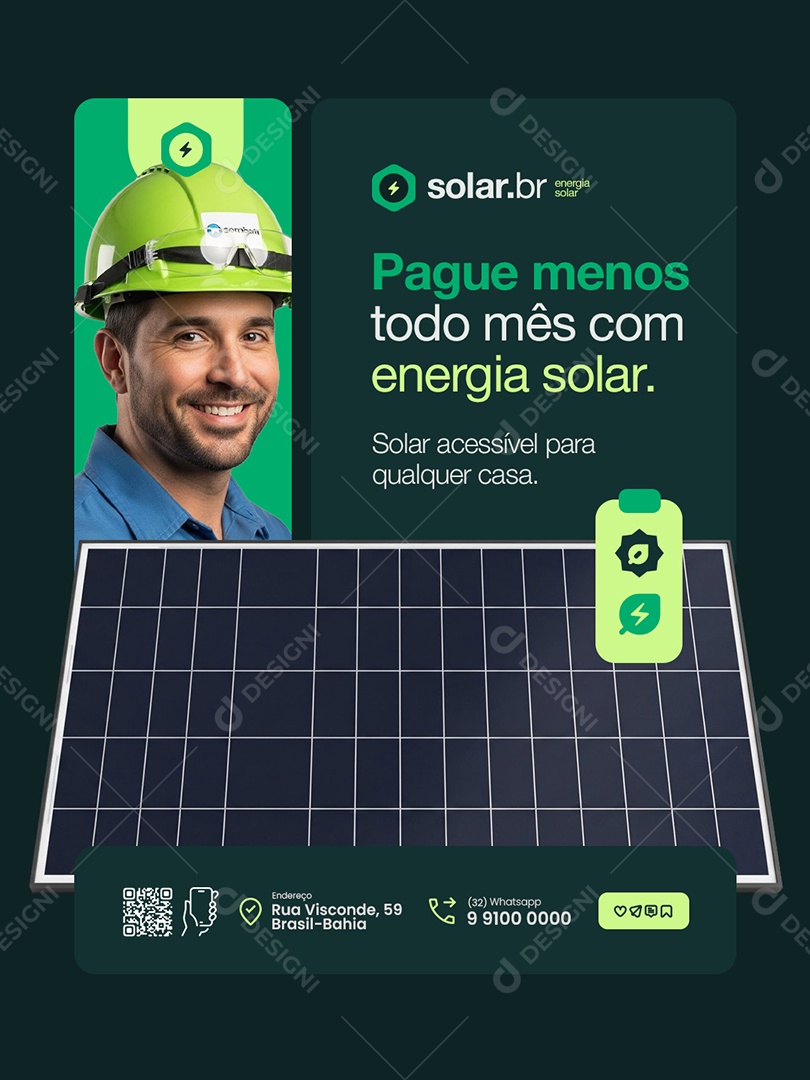 Pague Menos Todo Mês com Energia Solar Social Media PSD Editável