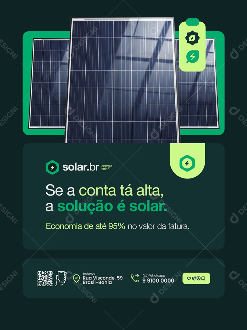 Energia Solar Se a Conta Tá Alta a Solução é Solar Social Media PSD Editável