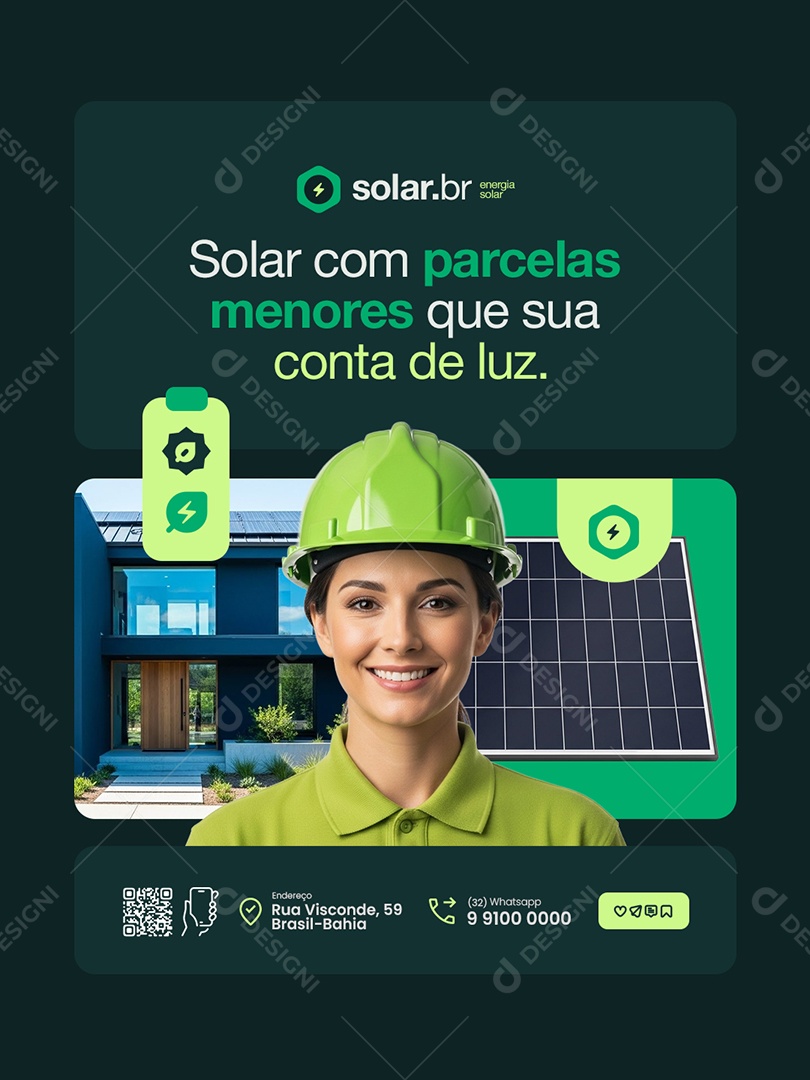 Energia Solar Solar com Parcelas Menores Que Sua Conta de Luz Social Media PSD Editável