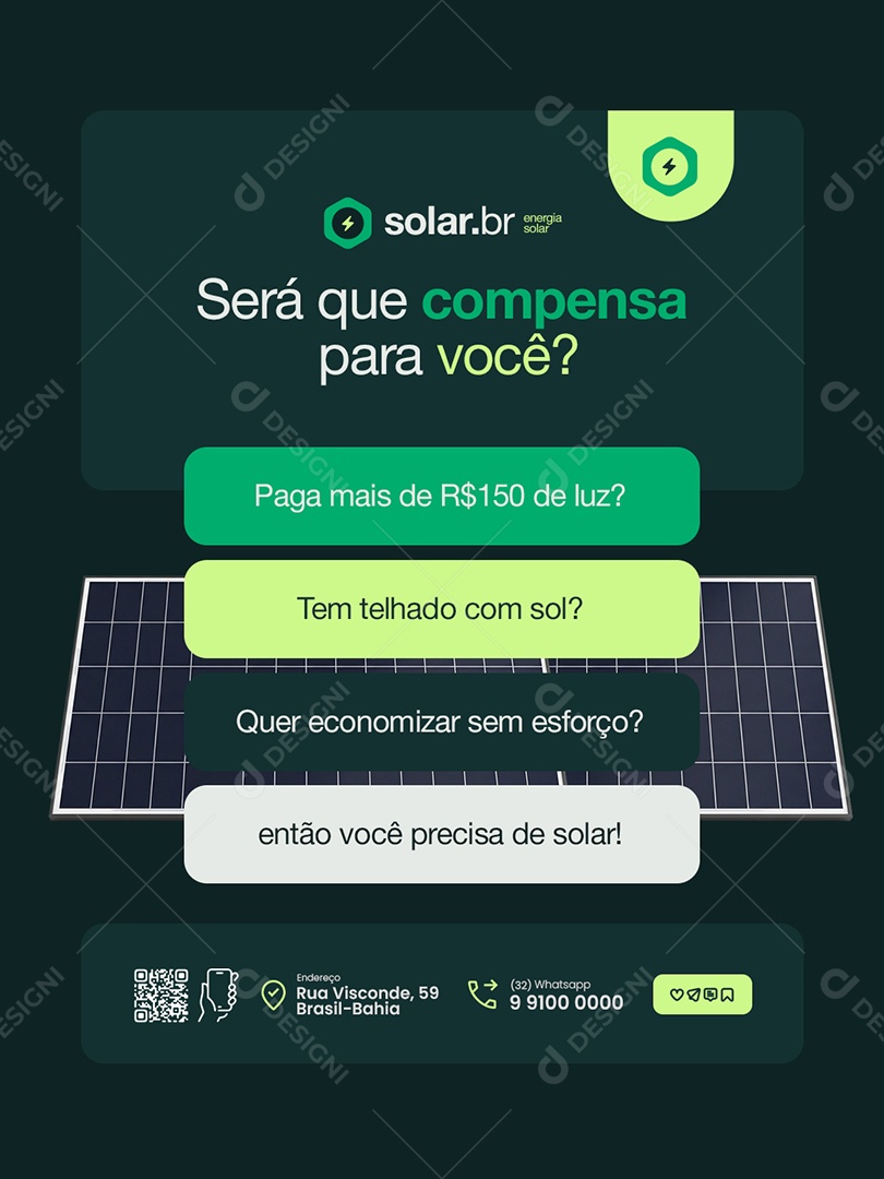 Energia Solar Será Que Compensa para Você Social Media PSD Editável