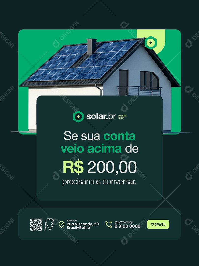 Energia Solar Se Sua Conta Veio Acima de Duzentos Precisamos Conversar Social Media PSD Editável
