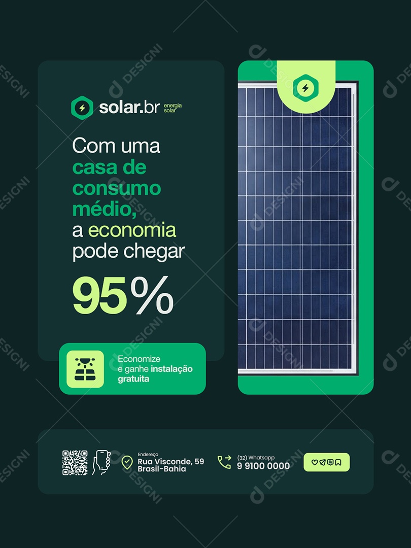 Energia Solar com Uma Casa de Consumo Médio Social Media PSD Editável
