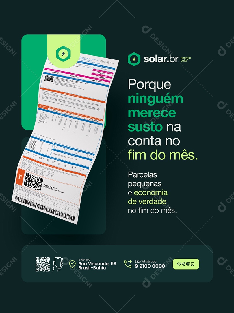Energia Solar Porque Ninguém Merece Susto na Conta do Fim do Mês Social Media PSD Editável
