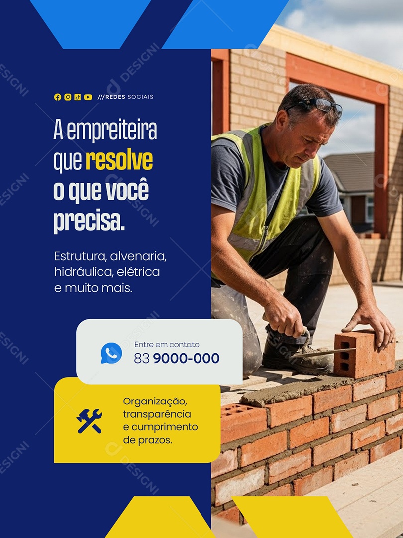 Empreenteira Que Resolve o Que Você Precisa Social Media PSD Editável