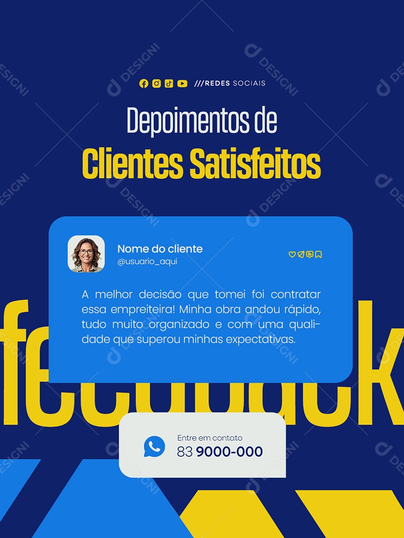 Empreenteira Depoimentos de Clientes Satisfeitos Social Media PSD Editável