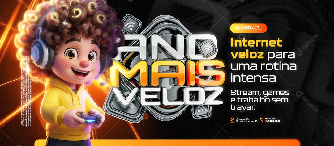 Banner Internet Ano Mais Veloz Internet Veloz para Uma Rotina Intensa Social Media PSD Editável